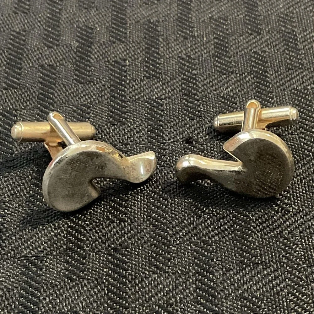 Silver Tone Abstract Swirl Cufflinks Mens Bullet Back Modern Dress Jewelry
